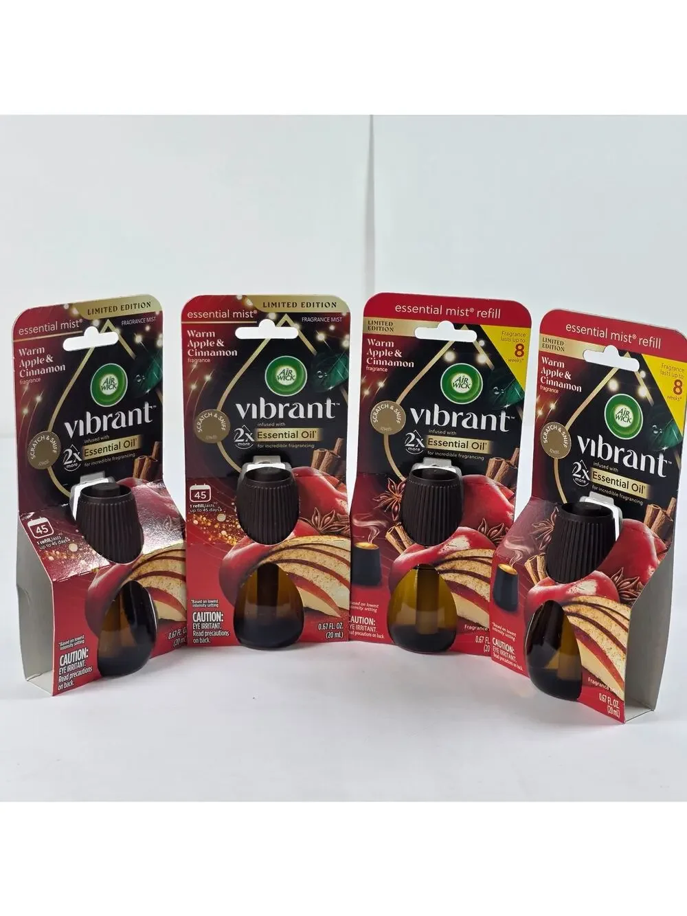 Air Wick Vibrant Essential Mist Refill Warm Apple Cinnamon Lot of 4 Limited